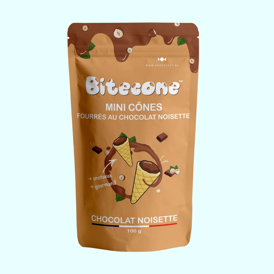 Bitecone minihoorntje met hazelnootchocoladevulling en pure chocolade