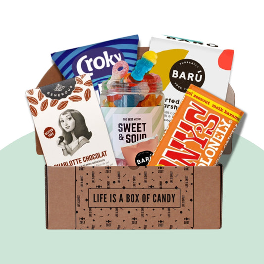 Verwenpakket geschenkdoos gevuld met chocolade en snoepgoed