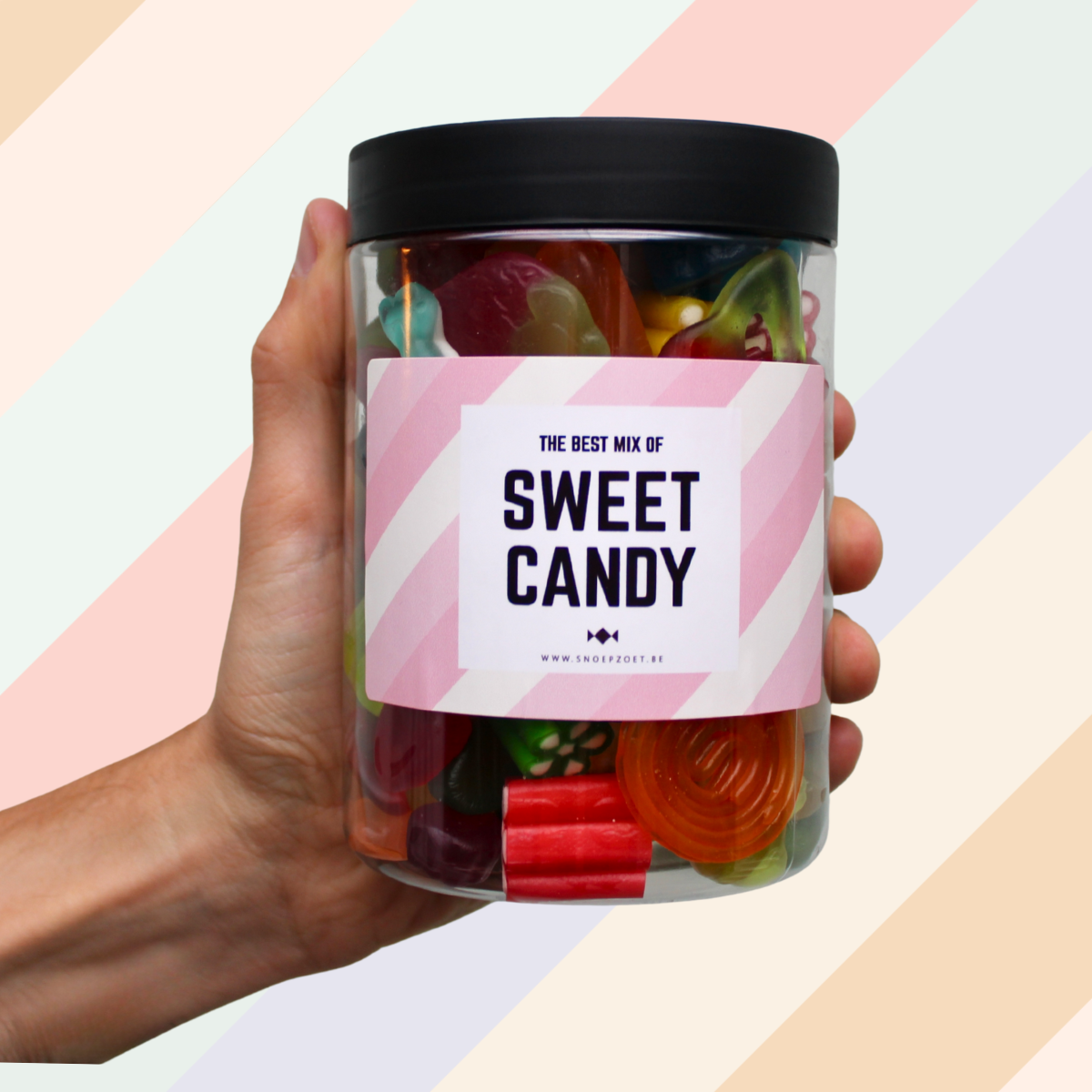 candy jar sweet candy snoeppot gevuld met mix van zoete snoepjes zonder zure coating