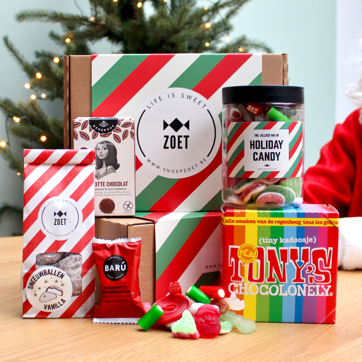 Christmas Treats geschenkdoos met snoep, Candy Jar, Tiny Tony’s, marshmallow en koekjes