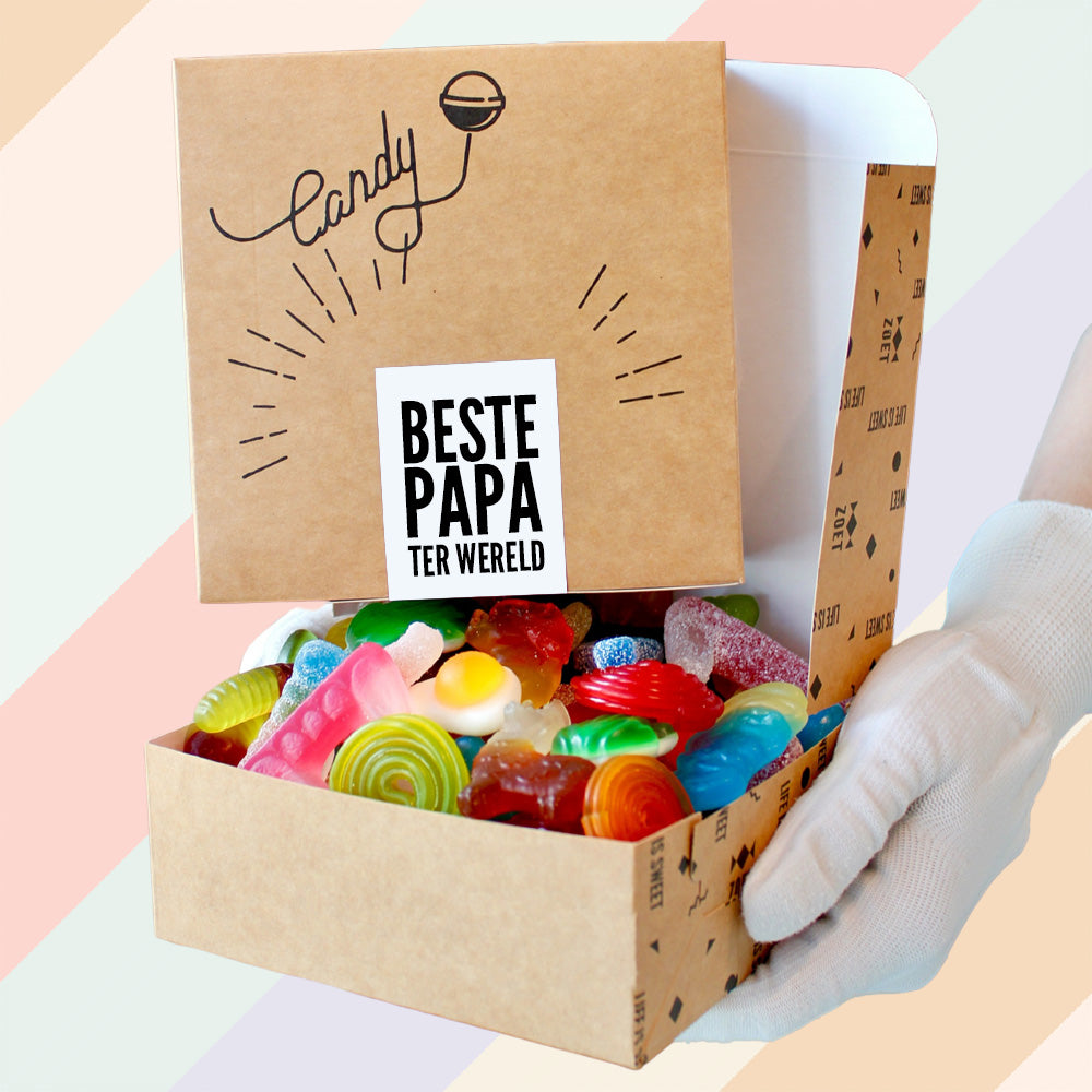 Beste Papa Ter Wereld snoepdoosje van ZOET met vers snoep, ideaal als Vaderdagcadeau of zoete verrassing voor papa