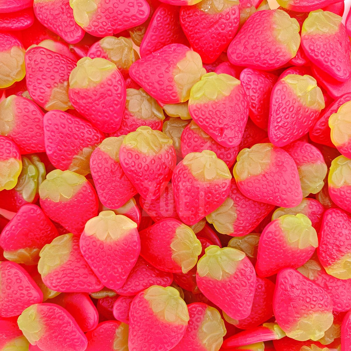Frisia Aardbeien - rode snoepjes in de vorm van aardbeien met een groen steeltje