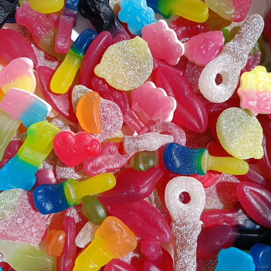 snoepmix glutenvrij, kleurrijke mix van glutenvrije zoete en zure snoepjes in verschillende vormen