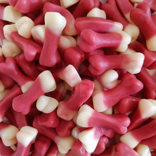 vidal bloody bones snoepjes, witte botvorm met rode accenten, halloween snoep