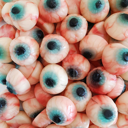 vidal bloody eyes snoepjes, ronde oogbalvorm met rood detail, halloween snoep
