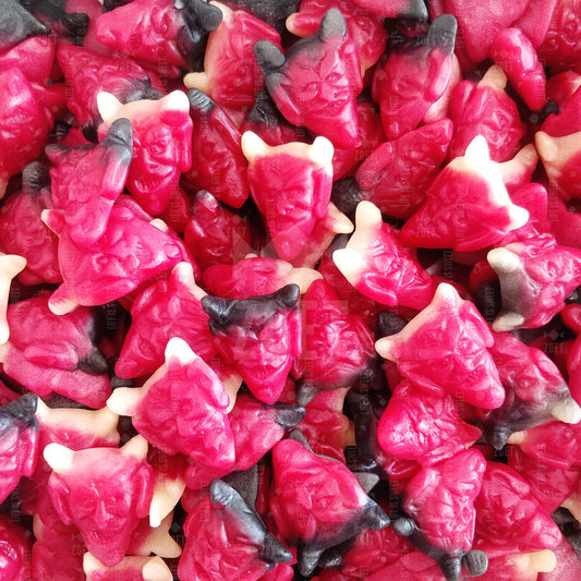 vidal duivels snoepjes, rood zwarte duivelvorm met horens, halloween snoep
