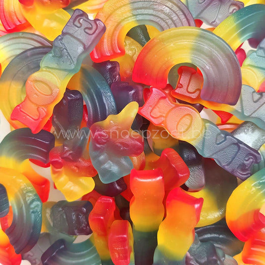 katja regenboog love snoepjes, hartvorm, gelatinevrij, natuurlijke kleuren