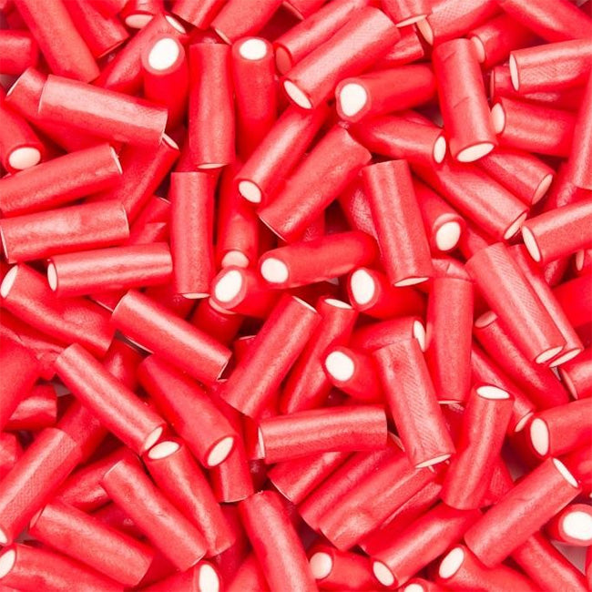 zummies aardbeistaafjes snoepjes, lange roze witte staafjes, aardbei smaak