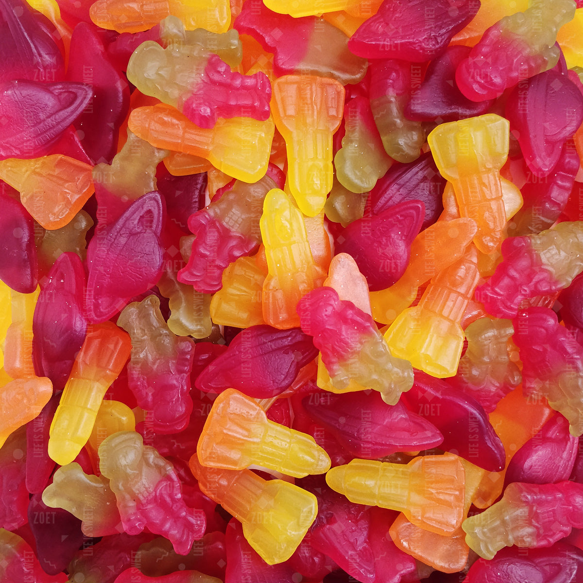 frisia space candy snoepjes, raket astronaut planeet vorm, gelatinevrij vegan