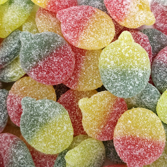 frisia zure appels snoepjes, groene appeltjesvorm, zure suikerlaag, vegan