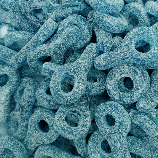 frisia zure blauwe tutters snoepjes, blauwe speenvorm, zure coating, kleurt tong blauw