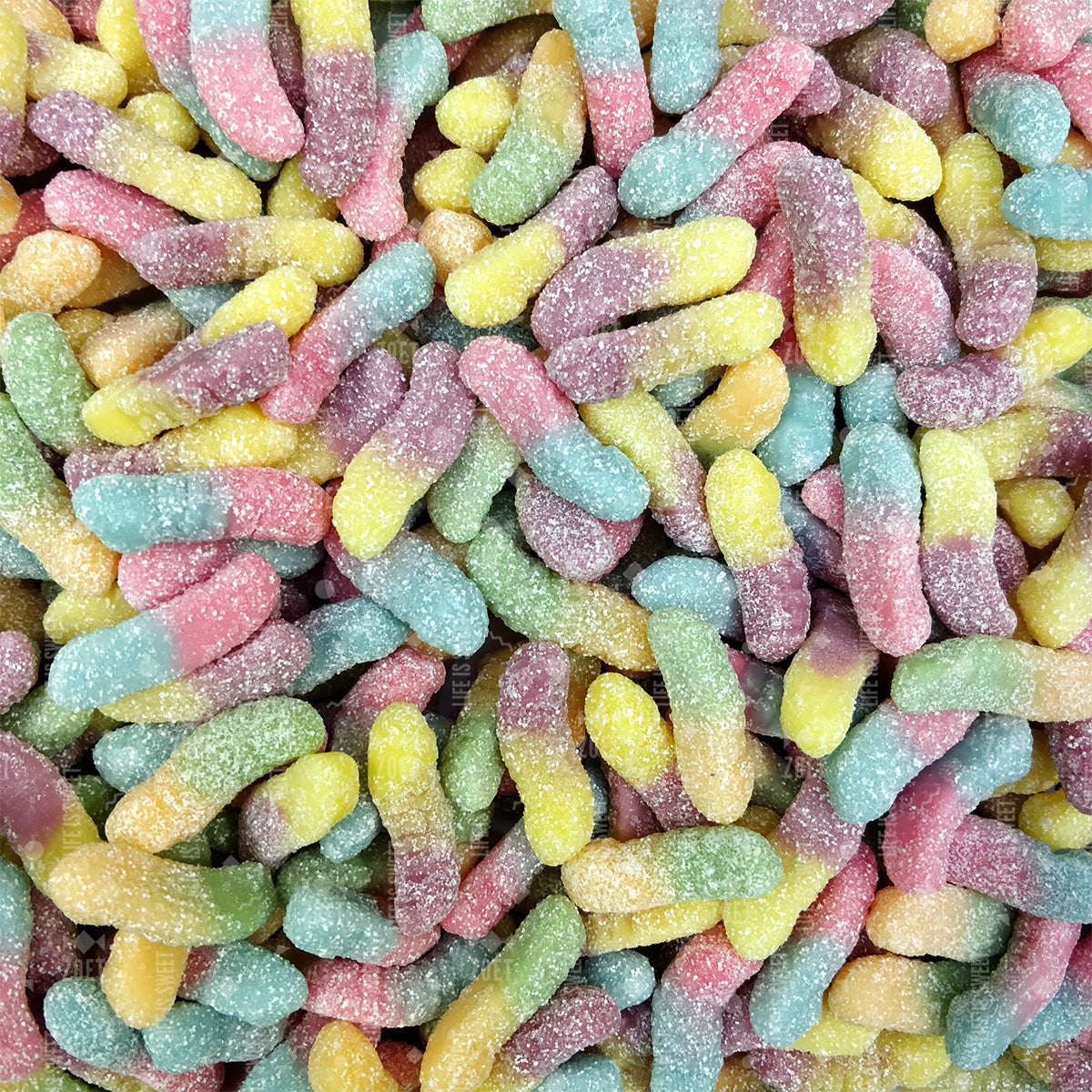 frisia zure gloeiwormen snoepjes, wormvorm, kleurrijk, zure coating, glutenvrij