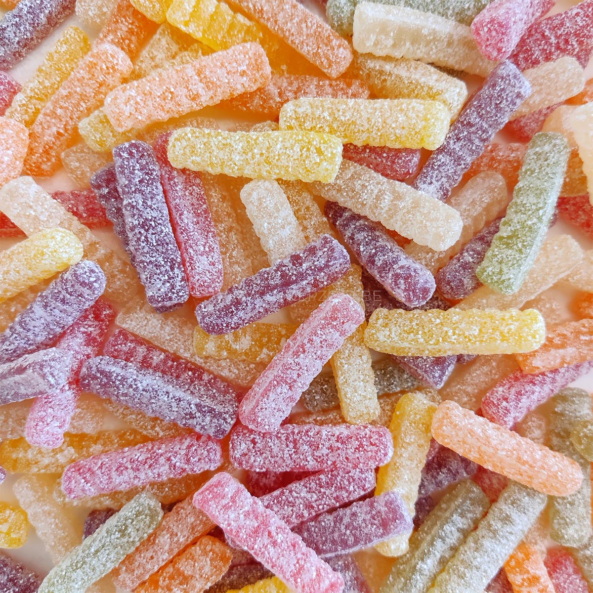 frisia zure staafjes snoepjes, lange gekleurde sticks, zure suikerlaag