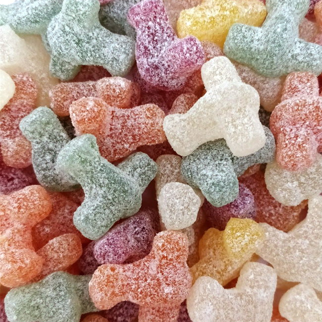 geldhof zure vliegtuigjes snoepjes, kleurrijke vliegtuigvorm, zure coating, fruitige smaken