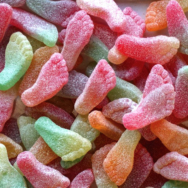 geldhof zure voeten snoepjes, grote voetvorm, zure coating, fruitige smaken