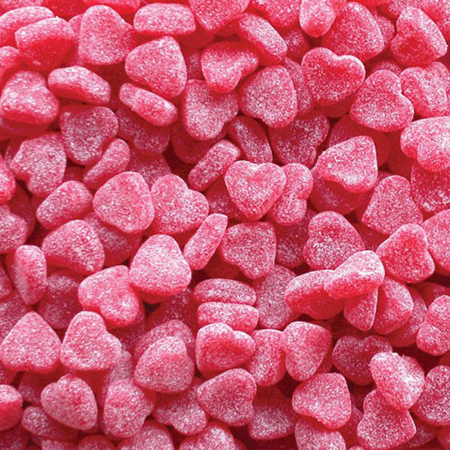 haribo frambozenhartjes snoepjes, roze hartvorm, suikerlaag, frambozensmaak