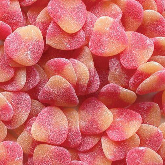 haribo perziken snoepjes, oranje gele perzikvorm, suikerlaagje, perziksmaak
