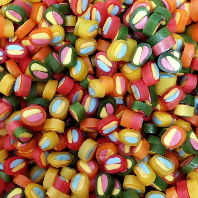 haribo pico balla snoepjes, kleurrijke gevulde fruitgums, tweekleurige stukjes