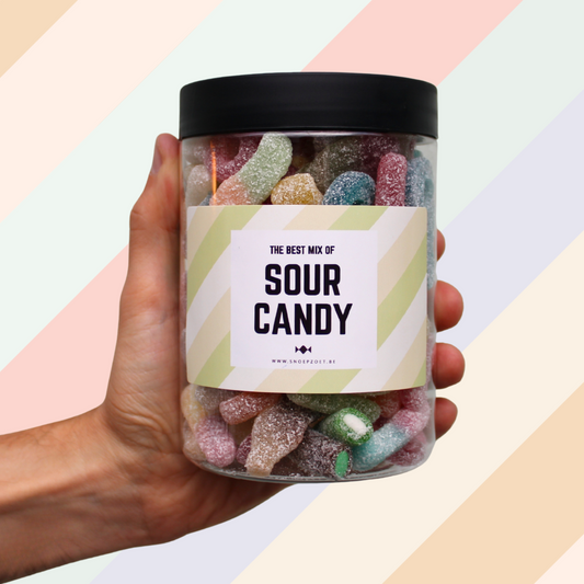 candy jar sour candy snoeppot gevuld met mix van zure snoepjes, pittige zuurkick