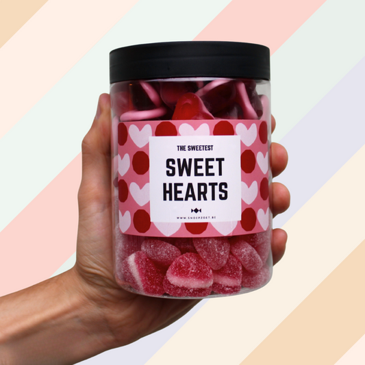 candy jar sweet hearts snoeppot gevuld met zachte zoete hartvormige snoepjes