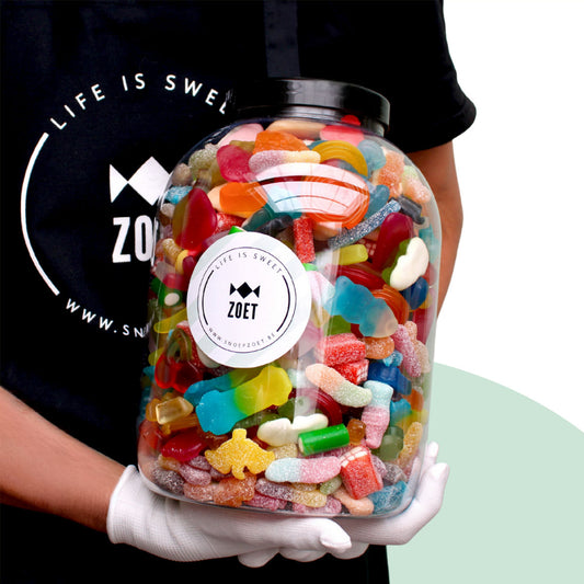 candy jar xxl snoeppot gevuld met 3,5 kg mix van zoete en zure snoepjes