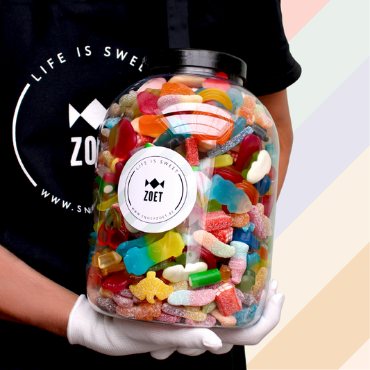 candy jar xxl snoeppot gevuld met 3,5 kg mix van zoete en zure snoepjes