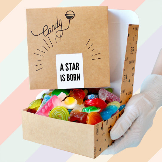 A Star is Born snoepdoosje van ZOET met vers snoep, ideaal als geboortegeschenk of babyborrel bedankje