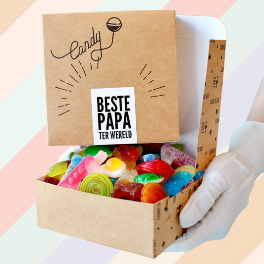 Beste Papa Ter Wereld snoepdoosje van ZOET met vers snoep, ideaal als Vaderdagcadeau of zoete verrassing voor papa