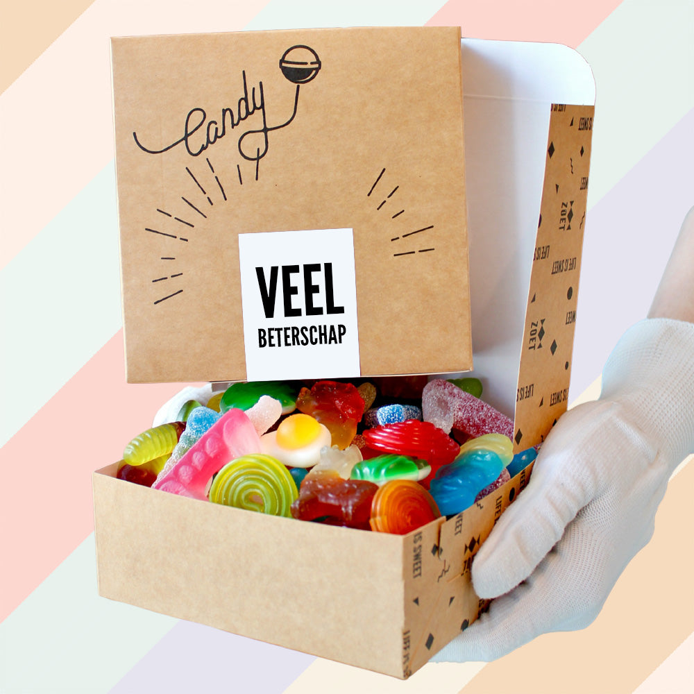 Veel Beterschap snoepdoosje van ZOET met vers snoep, bestverkocht opkikkertje bij ziekte of herstel