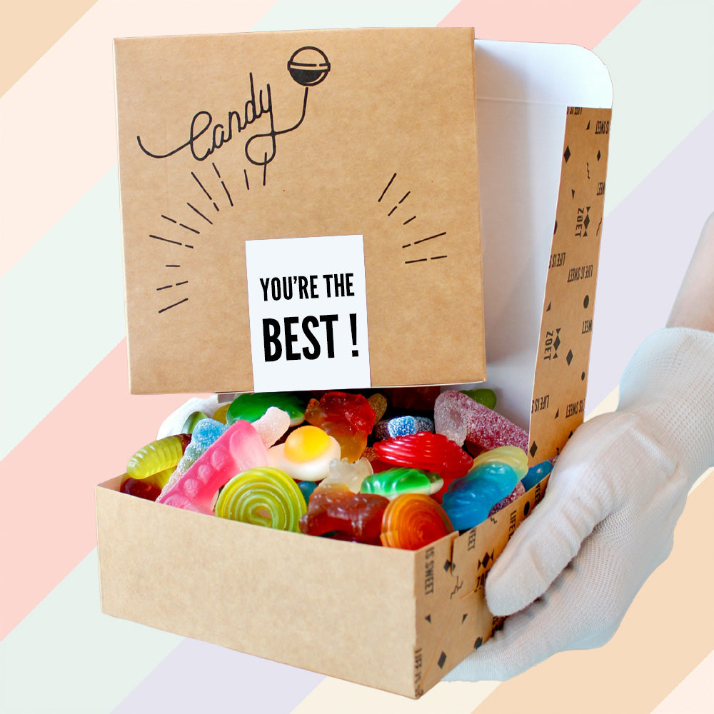 You’re The Best snoepdoosje van ZOET met vers snoep, ideaal als compliment, bedankje of vrolijke verrassing