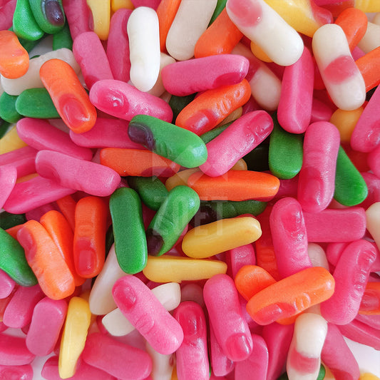 vidal vingers snoepjes, roze vinger met rode nagel, halloween snoep