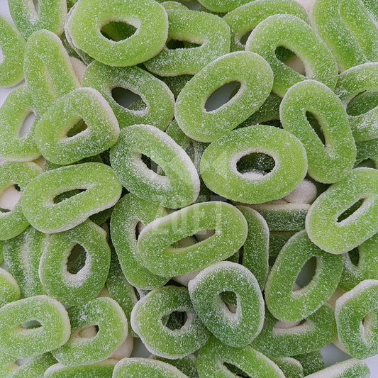 Groene appelringen van Trolli met zure suikerlaag en frisse appelsmaak